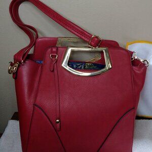 Dasein Winged Frame Handle Large Tote + Shoulder Strap Red